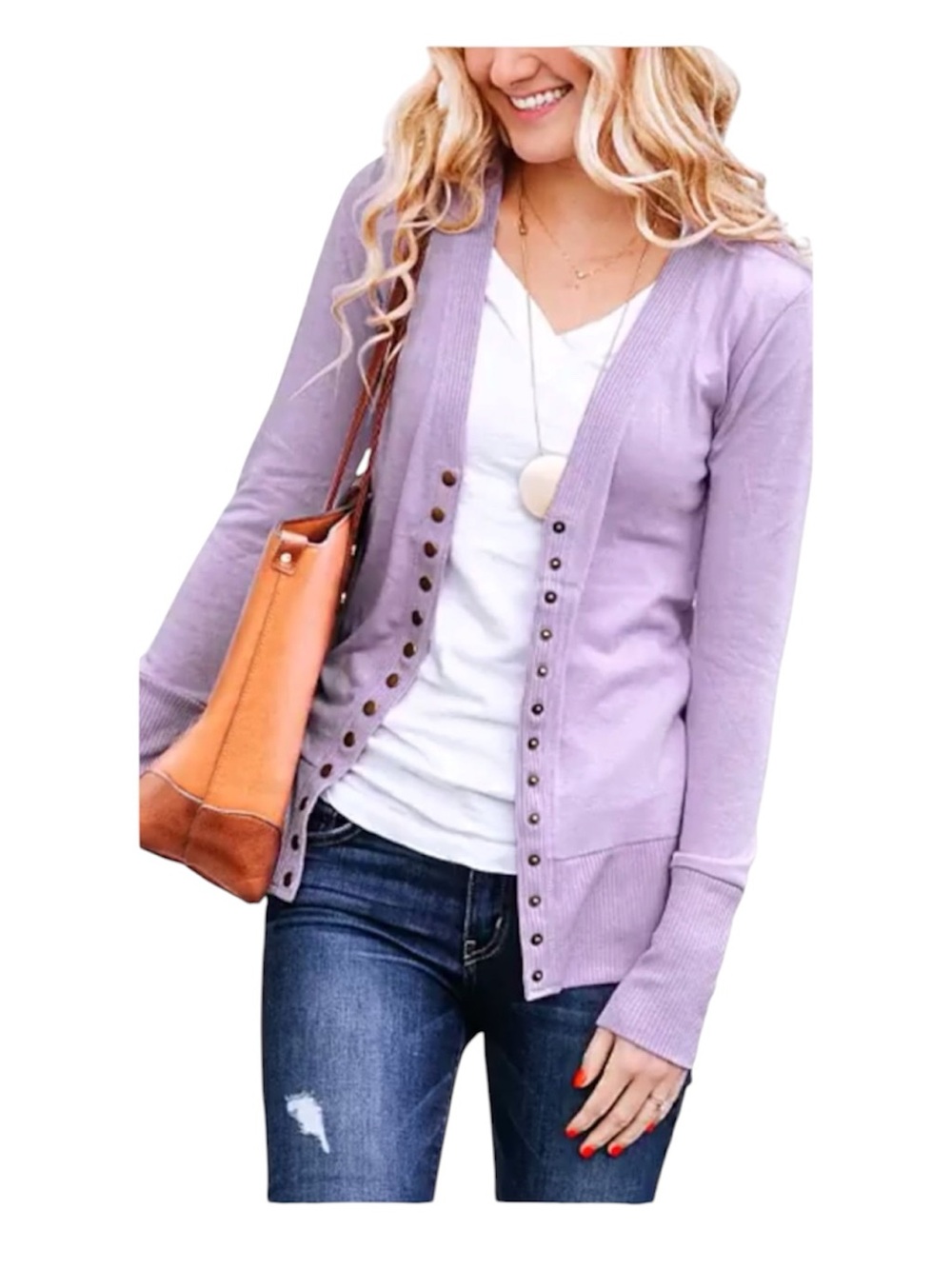 Zenana Outfitters Light Purple Snap Button Front Cardigan Sz L